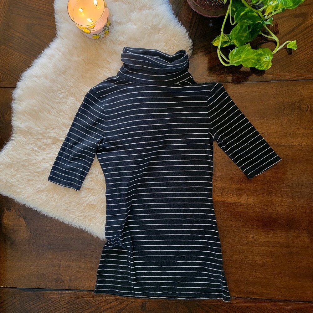 Black and White Striped Fitted Turtleneck